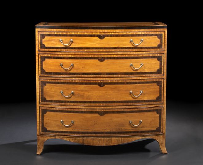 Appraisal: Regency-Style Satinwood and Rosewood Bowfront Chest the bowed top double