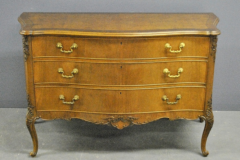 Appraisal: - Louis XVI style finely carved fruitwood chest of drawers