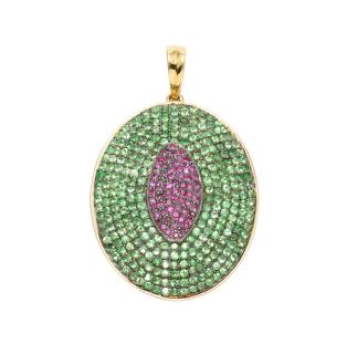 Appraisal: A TSAVORITE AND RUBY PENDANT Oval shaped pendant set in