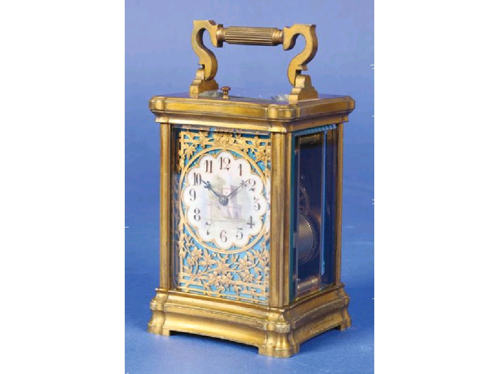 Appraisal: A TH CENTURY FRENCH BRASS GORGE CASED REPEATING CARRIAGE CLOCK