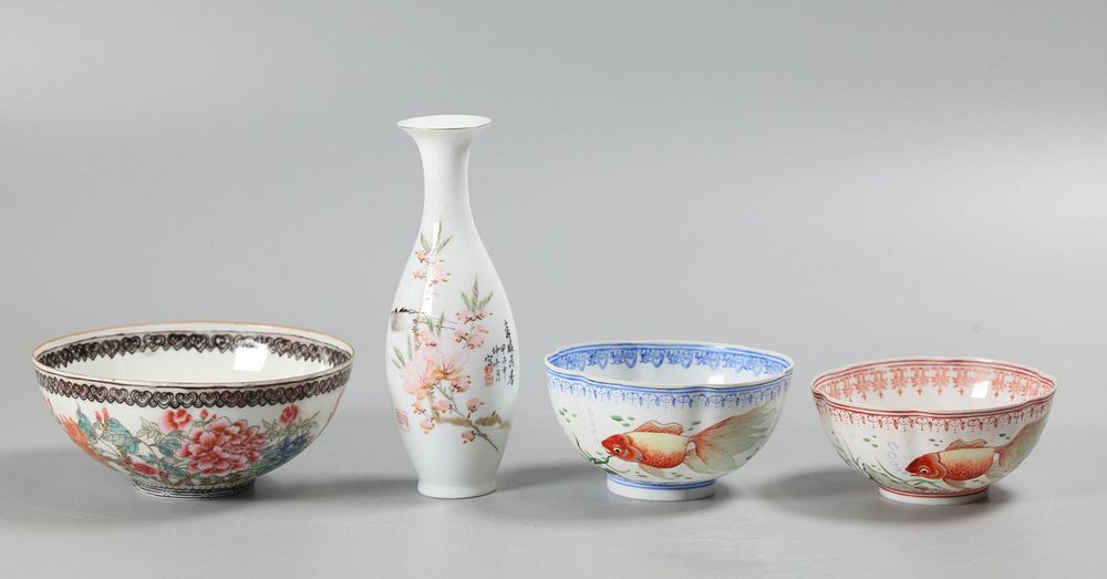 Appraisal: Chinese eggshell porcelain articles three bowls and one vase largest