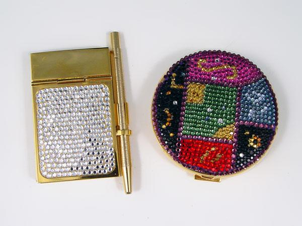 Appraisal: JUDITH LEIBER AUSTRIAN CRYSTAL COVERED NOTE PAD COMPACT Austrian crystal