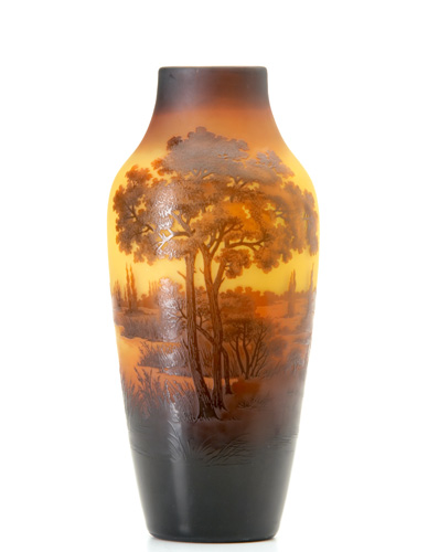 Appraisal: D'ARGENTAL Scenic cameo vase with wooded lakeland scene in shades