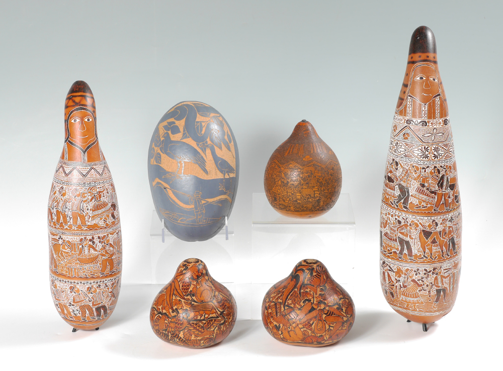 Appraisal: PIECE COLLECTION OF PERUVIAN CARVED GOURDS pieces total to include