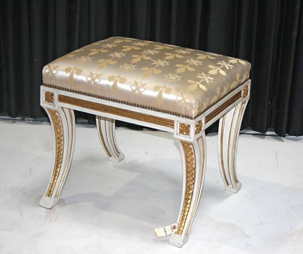 Appraisal: A pair of Neoclassical style parcel gilt and painted stools