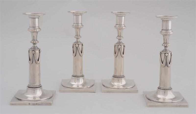 Appraisal: SET OF FOUR GERMAN NEOCLASSICAL SILVER COLUMN-FORM CANDLESTICKS Marked with