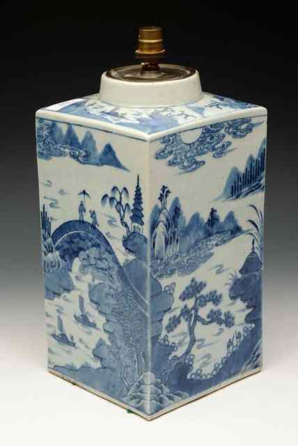 Appraisal: A CHINESE BLUE AND WHITE PORCELAIN SQUARE VASE converted to