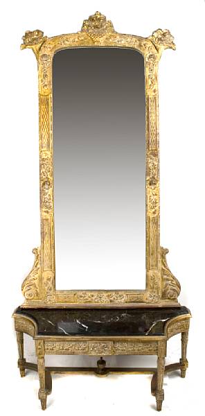 Appraisal: A Louis XVI style mirror and console with marble top