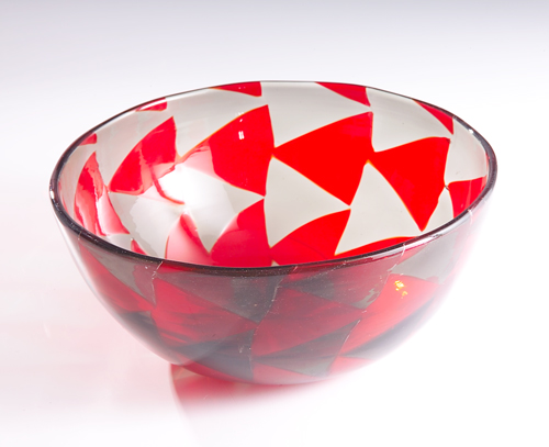 Appraisal: ERCOLE BAROVIER BAROVIER TOSO Intarsia hemispherical glass bowl with red