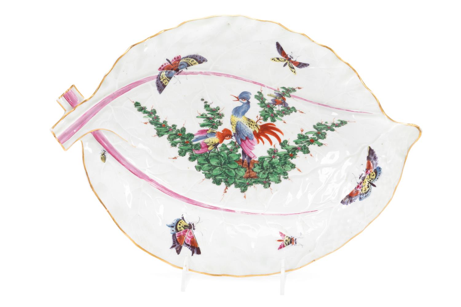 Appraisal: WORCESTER EXOTIC BIRDS LEAF DISH C Worcester decoration atelier John