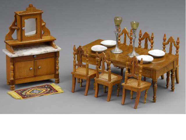 Appraisal: Schneegass Extending Table Chairs Etc MN Fifteen pieces Includes a