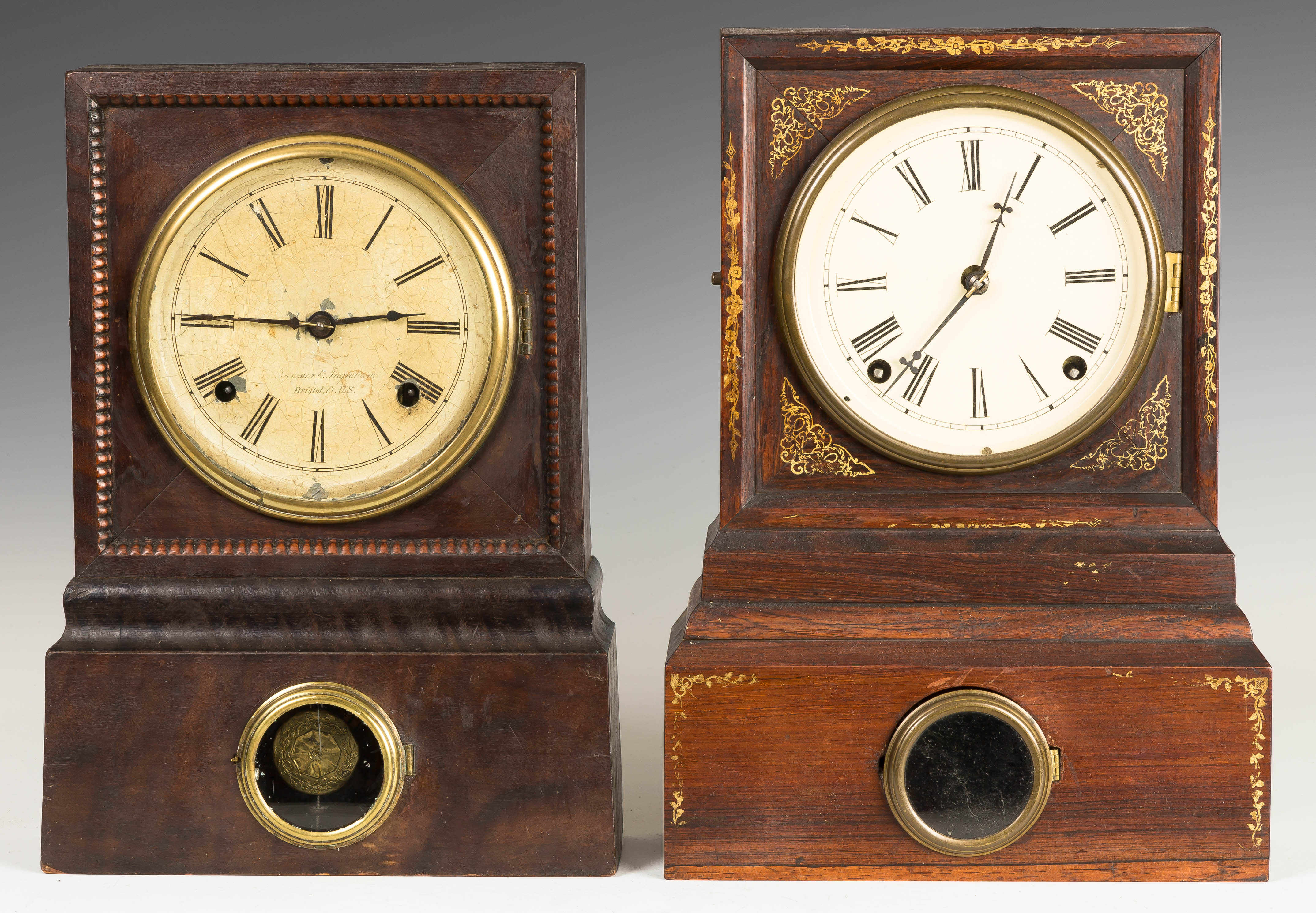 Appraisal: Two Cottage Clocks L Brewster Ingraham Mahogany case refinished Original