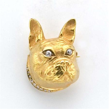 Appraisal: Antique Gold and Diamond Bulldog Head Pendant-Brooch Estimate -