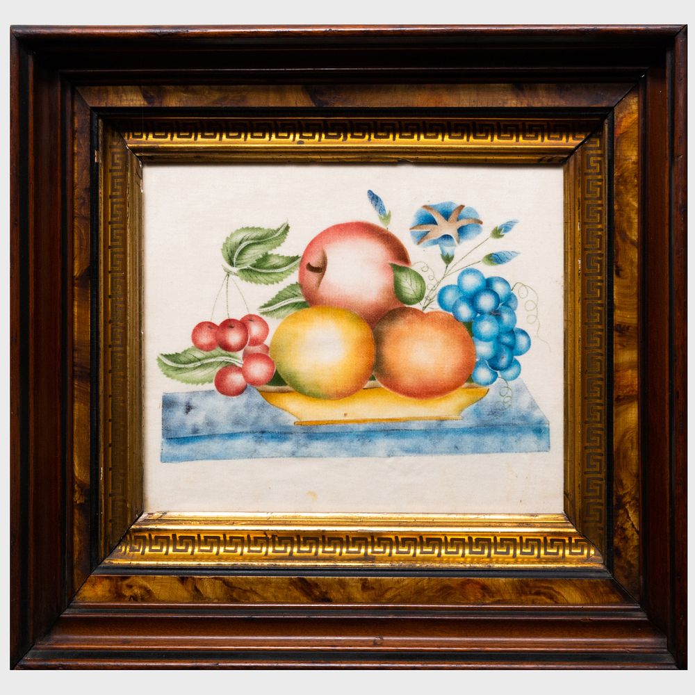 Appraisal: American Theorem of Fruit in a Bowl Oil on fabric