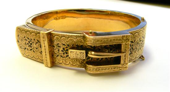 Appraisal: JEWELRY Victorian Belt Style Enamel Bangle Bracelet K yellow gold