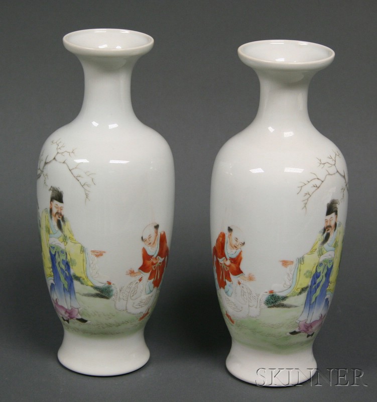 Appraisal: Pair of Famille Rose Vases scenes of a scholar and