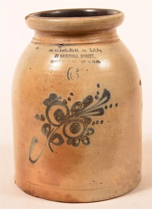 Appraisal: Walker Co Six Quart Stoneware Storage Crock Walker Co Boston