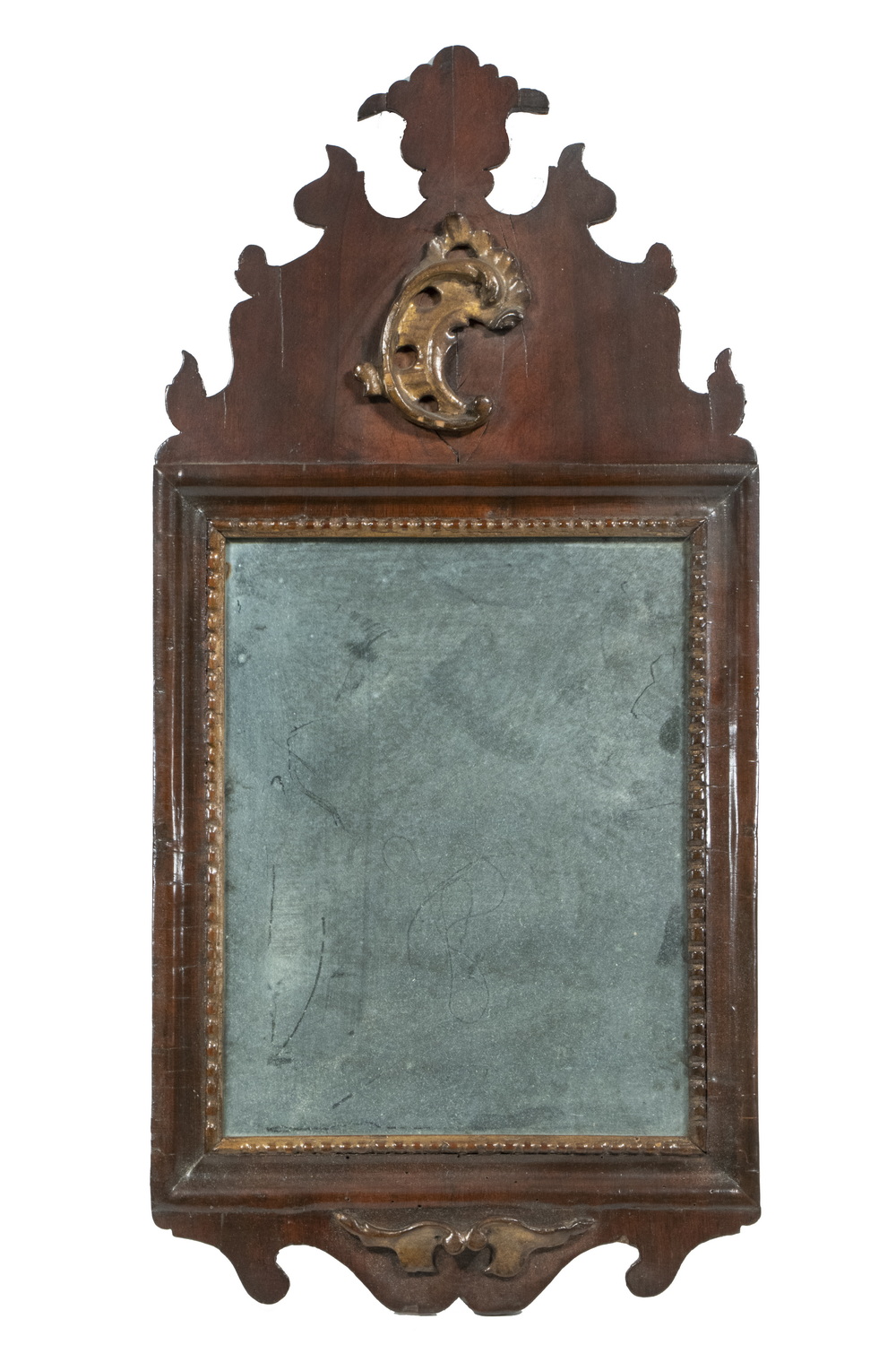 Appraisal: QUEEN ANNE COURTING MIRROR Circa Mahogany Veneer Mirror with shaped