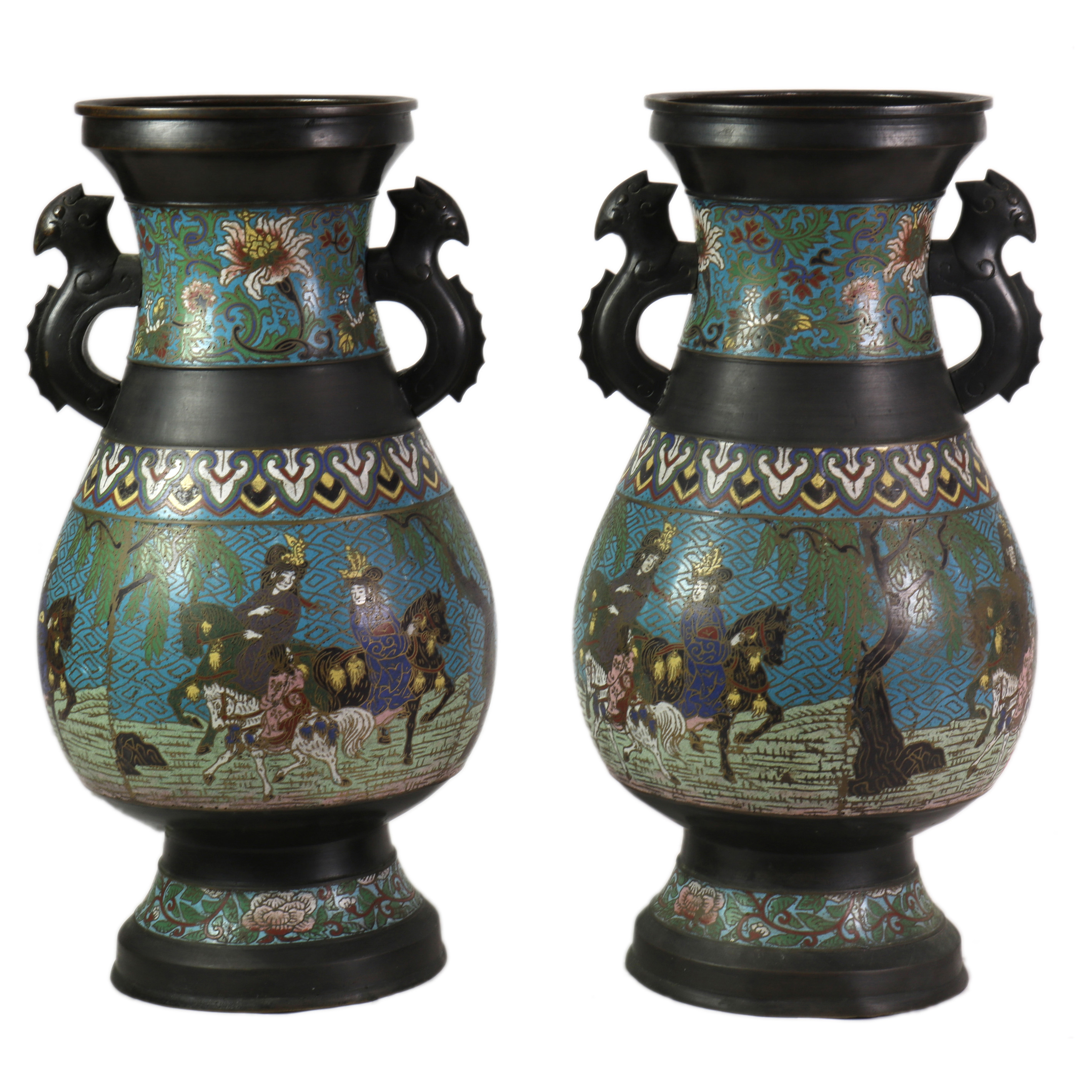 Appraisal: PAIR OF JAPANESE CHAMPLEVE ENAMEL VASES Pair of Japanese champleve