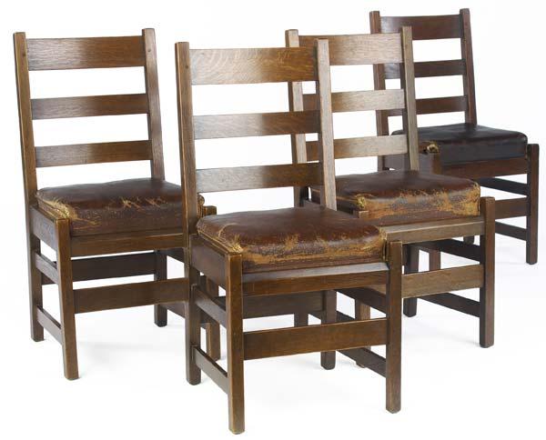 Appraisal: L AND J G STICKLEY Set of four ladderback chairs