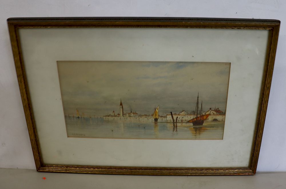 Appraisal: A F Bunner Signed Watercolor Ships At Sea Signed lr