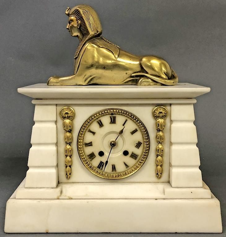 Appraisal: Egyptian Revival Marble Clock Egyptian Revival marble clock th c