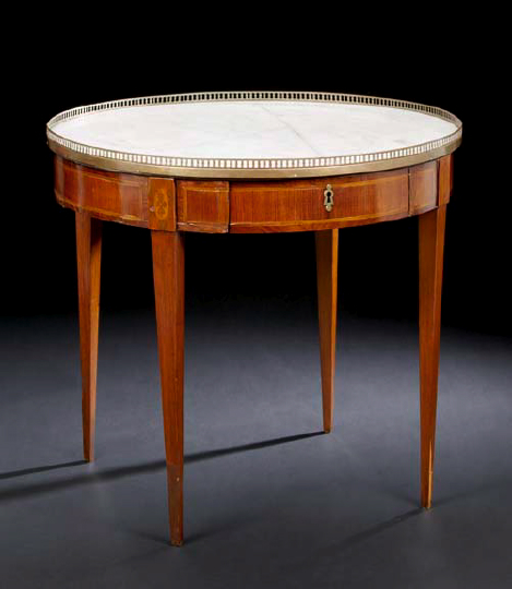 Appraisal: Louis XVI-Style Gilt-Brass-Mounted Mahogany and Marble-Top Bouillotte Table first quarter