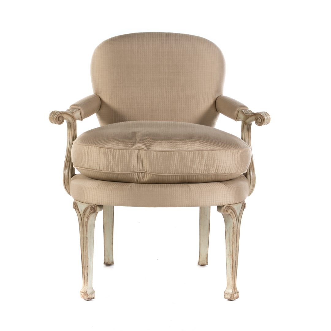 Appraisal: Contemporary painted and upholstered fauteuil th century round upholstered back