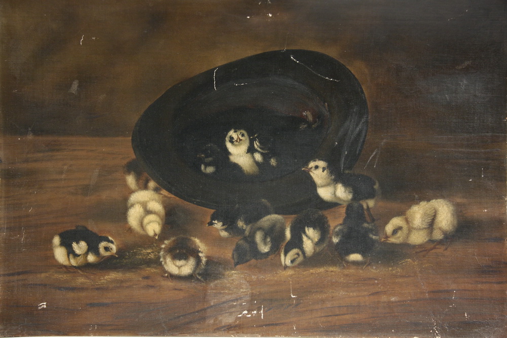 Appraisal: TH C GENRE SCENE - Chicks in a Bowler Hat