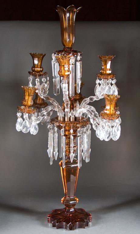 Appraisal: Continental amber and clear glass eight-light candelabra th century with