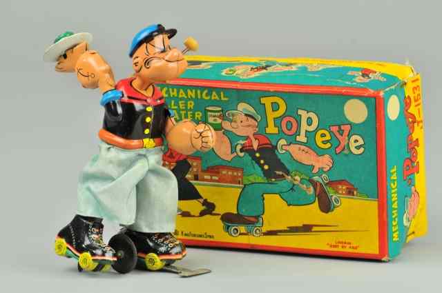 Appraisal: POPEYE SKATER Linemar Toys boxed example lithographed tin clockwork activated