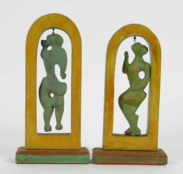 Appraisal: Robert Lohman American - pair carved and painted wood sculptures