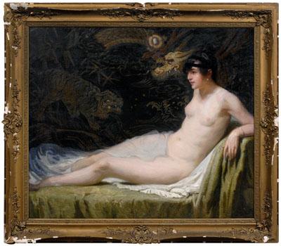 Appraisal: Jozsef Manyai painting Jozsef Manyai Hungarian - nude reclining on