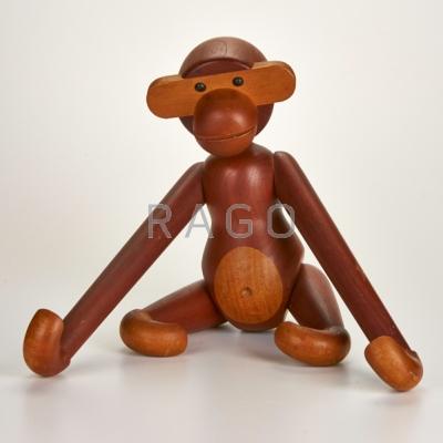 Appraisal: KAY BOJESEN Articulated teak monkey Denmark s Branded Kay Bojesen