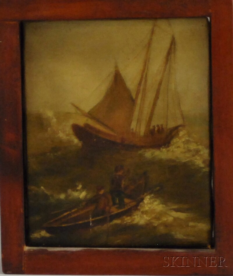 Appraisal: American School th Century Schooner and Rowboat in Rough Waters