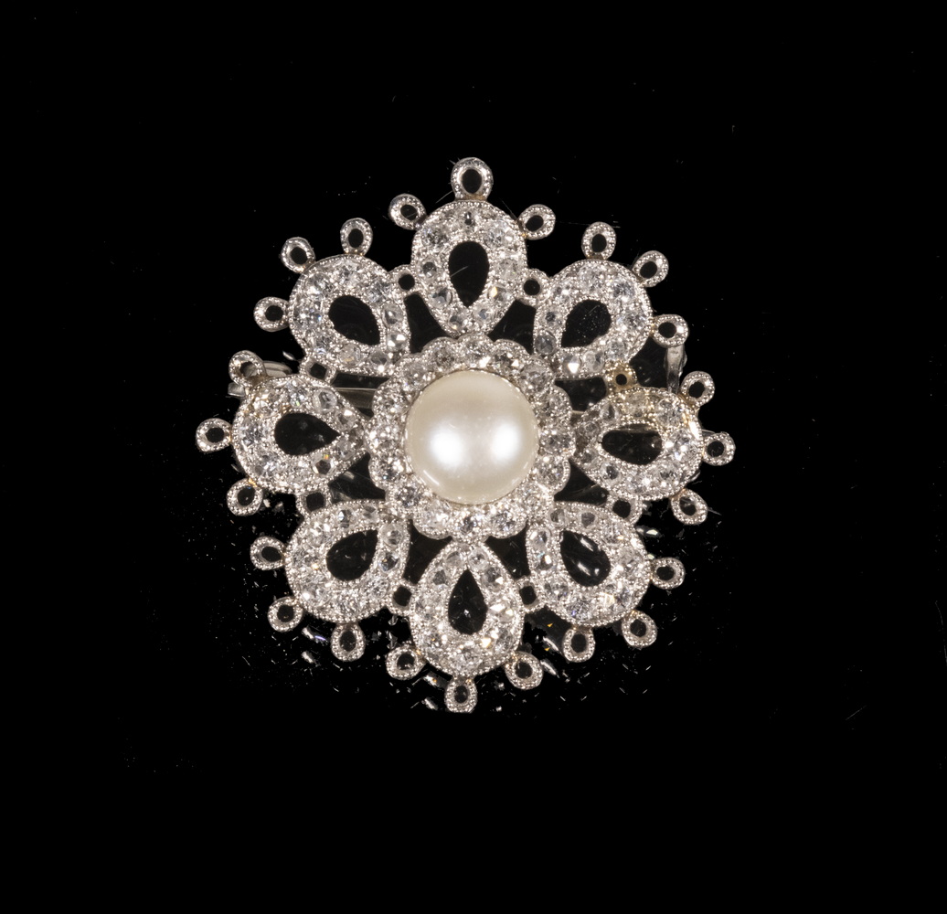 Appraisal: EDWARDIAN DIAMOND BROOCH Early th c White Gold Floral Form