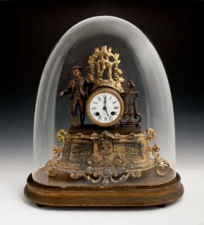 Appraisal: Gilt and Patinated Spelter Figural Mantel Clock Gilt and Patinated