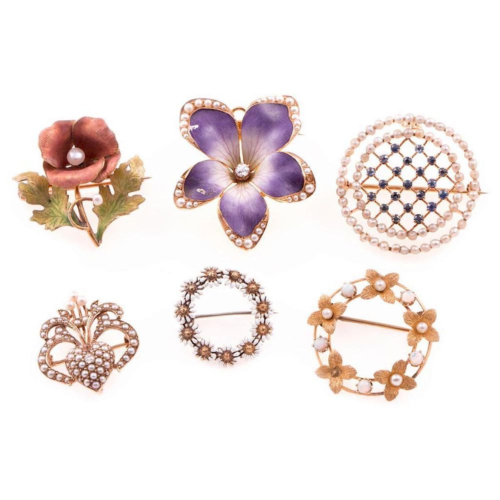 Appraisal: Six antique brooches in k k and k gold set