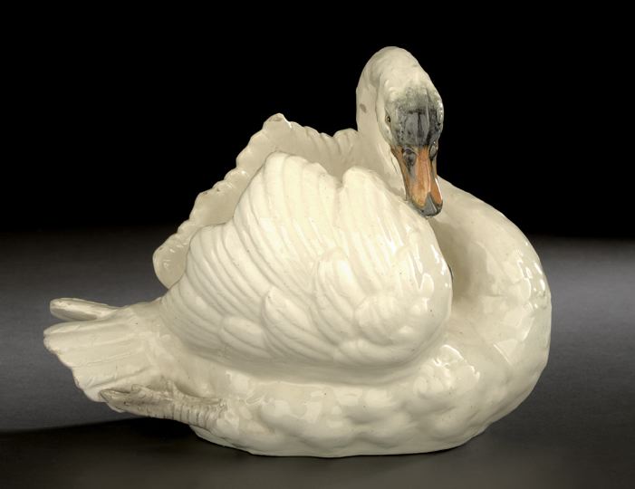 Appraisal: Large Delphin Massier et Cie Vallauris Polychromed Majolica Swan Centerpiece