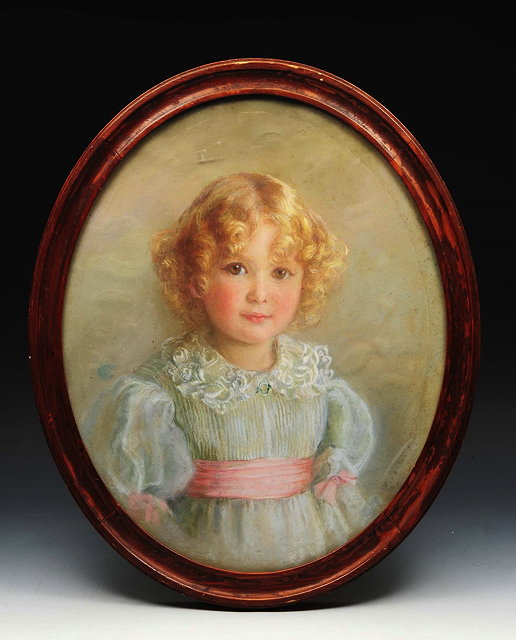 Appraisal: AN OVAL PASTEL PORTRAIT of a girl with lace dress