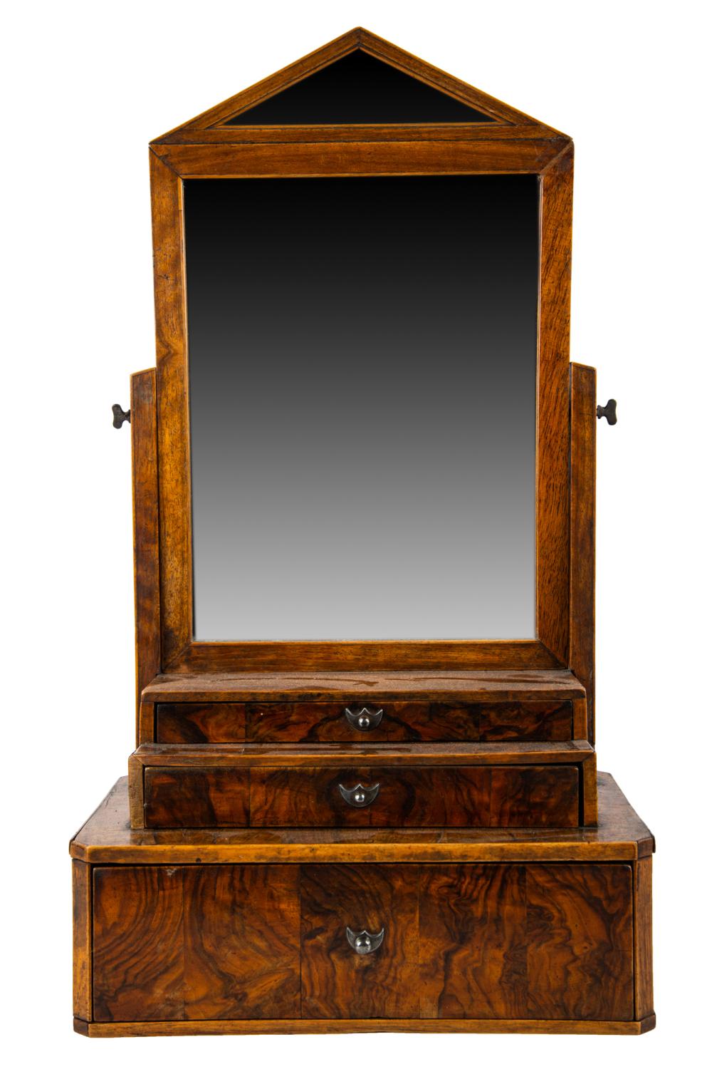 Appraisal: ENGLISH TABLETOP VANITY MIRROR th century with pedimented swing mirror