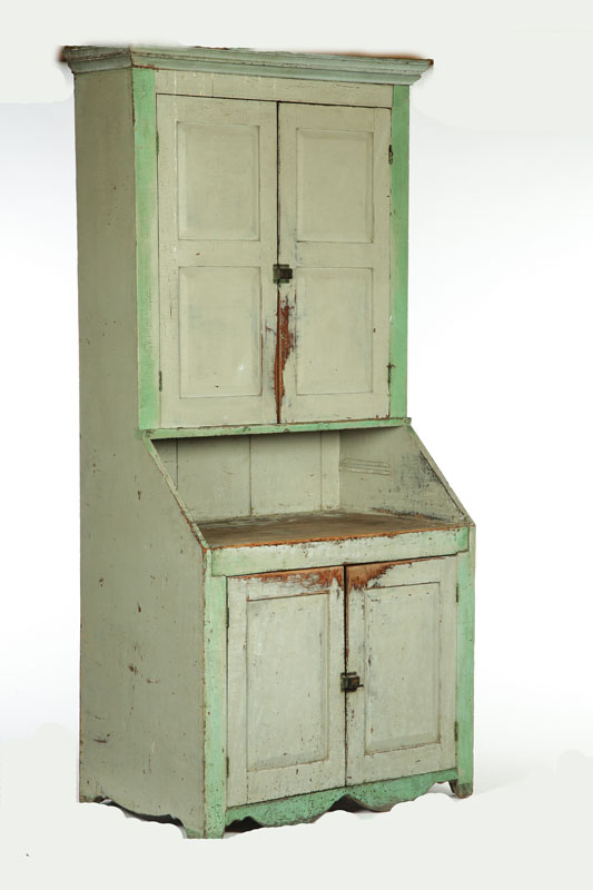 Appraisal: DECORATED CUPBOARD American nd quarter- th century cherry and poplar