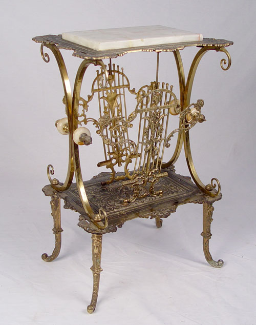 Appraisal: EARLIER TH C ONYX TOP BRASS OCCASIONAL STAND Two tier