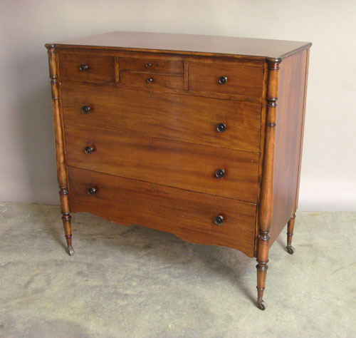 Appraisal: Mahogany and tiger maple chest of drawers early th c