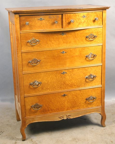 Appraisal: Circa - birdseye maple tall chest h x w x