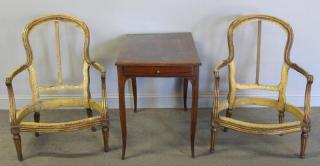 Appraisal: Antique French Furniture Includes a pair of Louis XVI chair