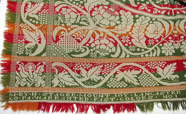 Appraisal: Jacquard coverlet with border M BY H STAGER MOUNT JOY