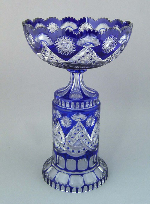 Appraisal: Cobalt cut to clear footed bowl ca on stand h