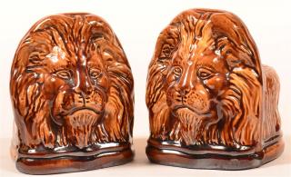 Appraisal: Pair of Rockingham Lion Head Window Stops Pair of th