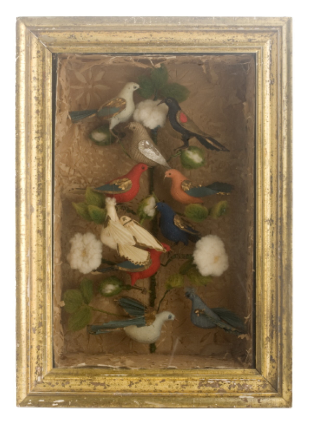 Appraisal: PENNSYLVANIA VICTORIAN SHADOWBOX WITH CLOTH BIRDS ON BRANCHES Cloth and